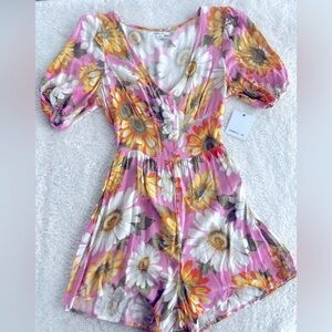 O'Neill Sz XS Georgina Coverup Pink Skort Floral Jumper Print Romper Orange NWT